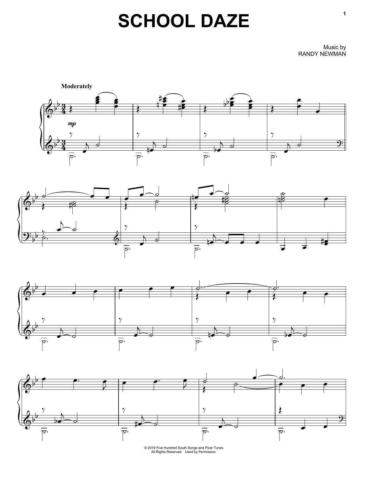 Download Randy Newman School Daze (from Toy Story 4) Sheet Music and learn how to play Piano Solo PDF digital score in minutes