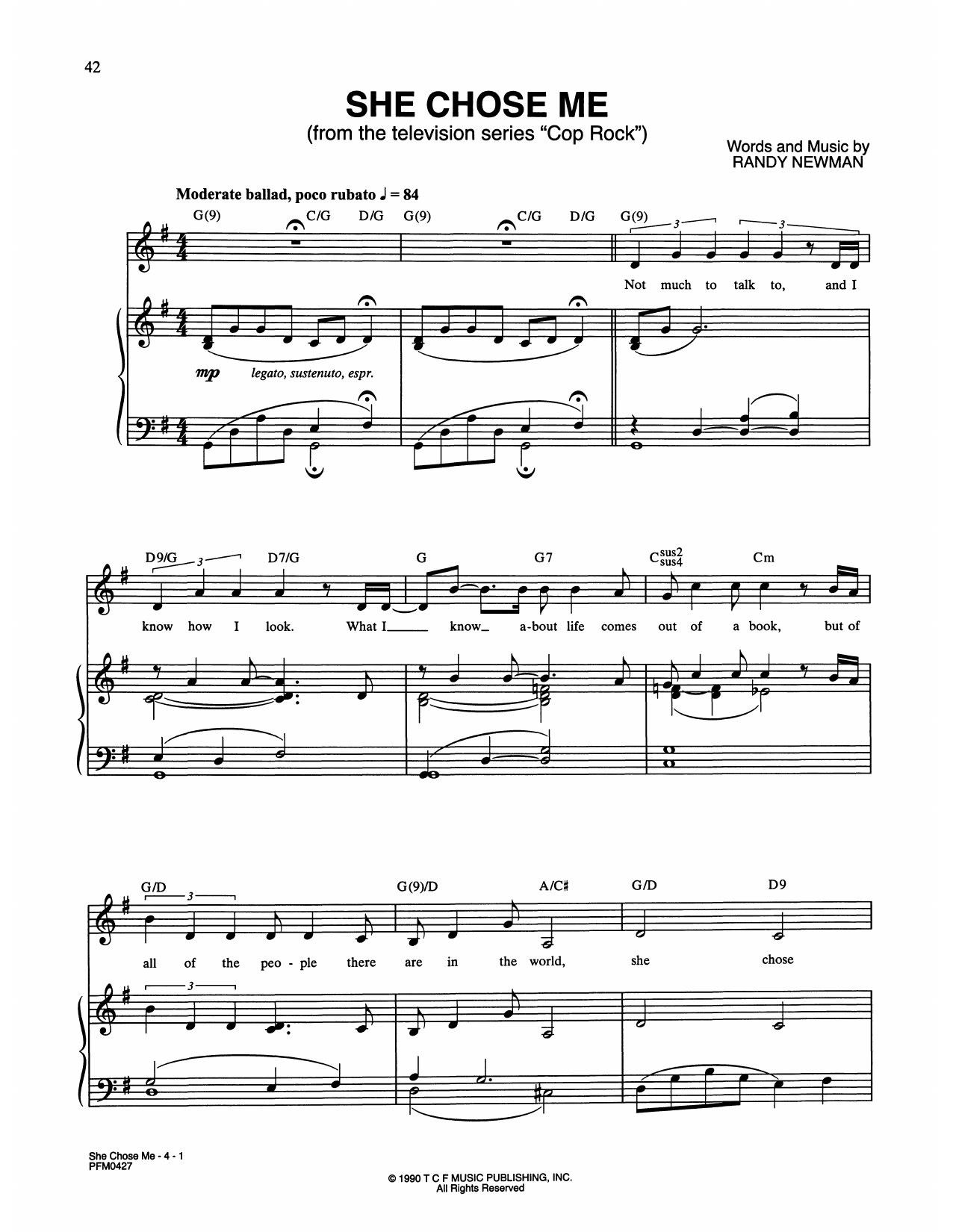 Download Randy Newman She Chose Me (from Cop Rock) Sheet Music and learn how to play Piano & Vocal PDF digital score in minutes