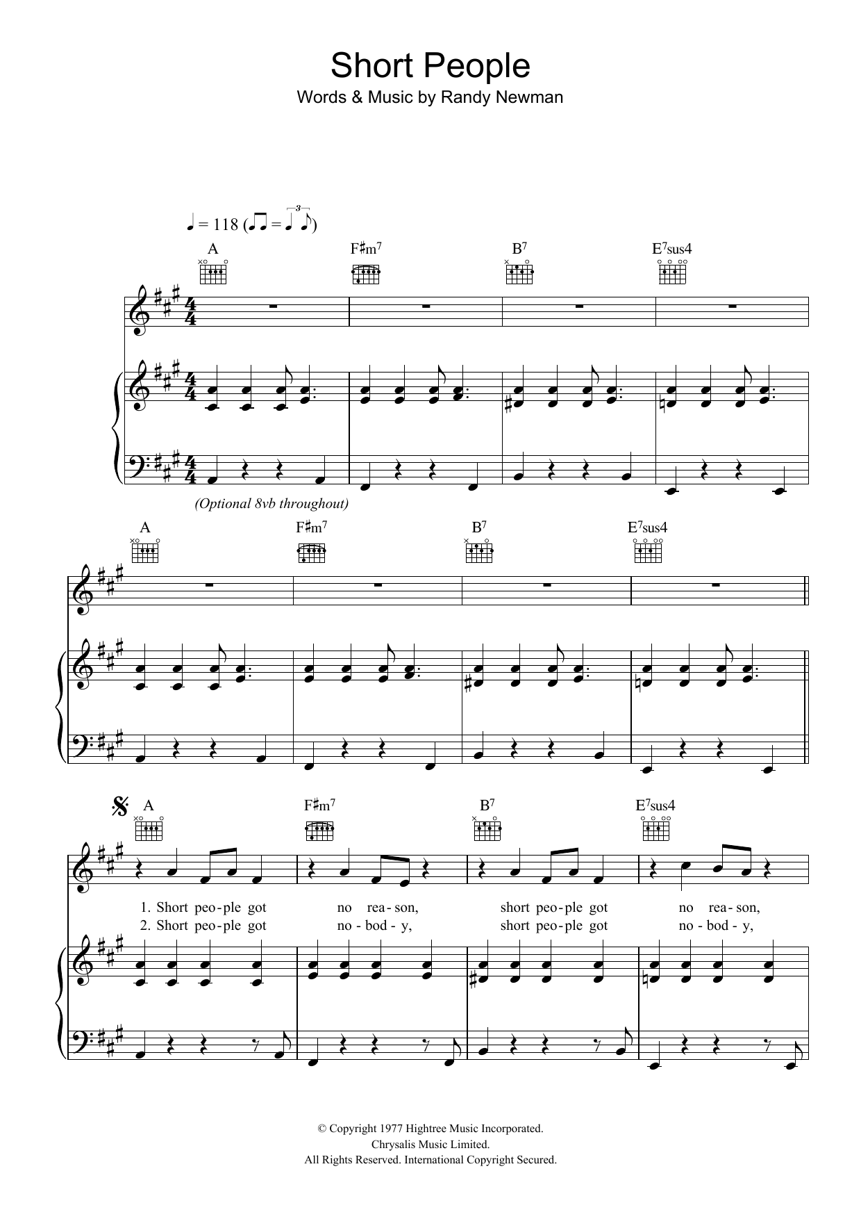 Download Randy Newman Short People Sheet Music and learn how to play Lyrics & Chords PDF digital score in minutes