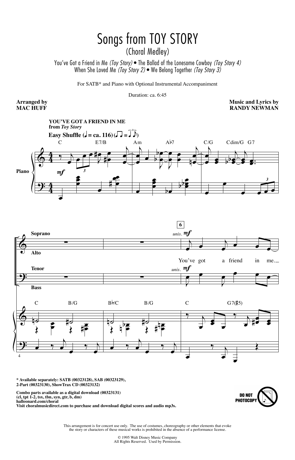Download Randy Newman Songs from Toy Story (Choral Medley) (arr. Mac Huff) Sheet Music and learn how to play 2-Part Choir PDF digital score in minutes