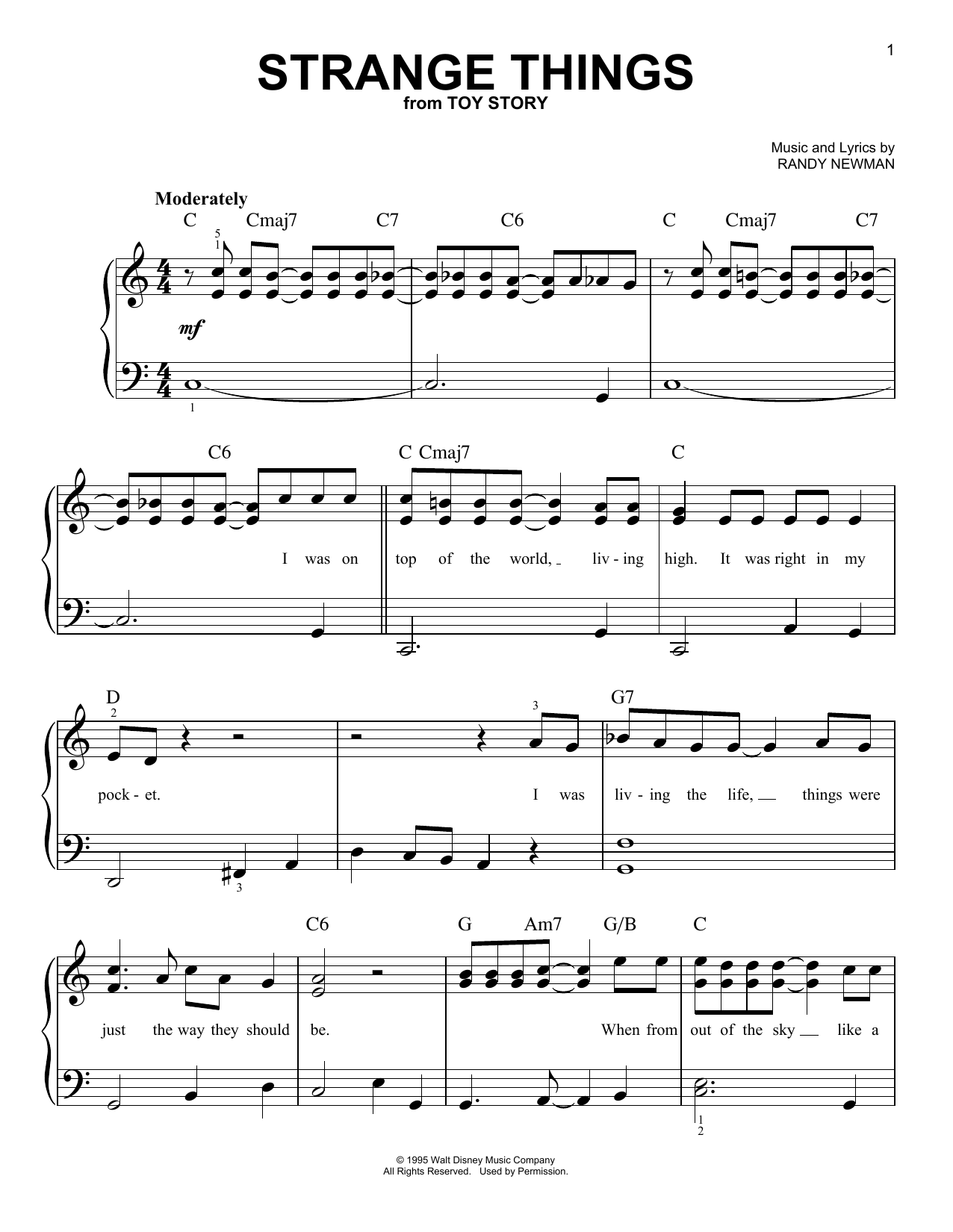 Download Randy Newman Strange Things Sheet Music and learn how to play Melody Line, Lyrics & Chords PDF digital score in minutes