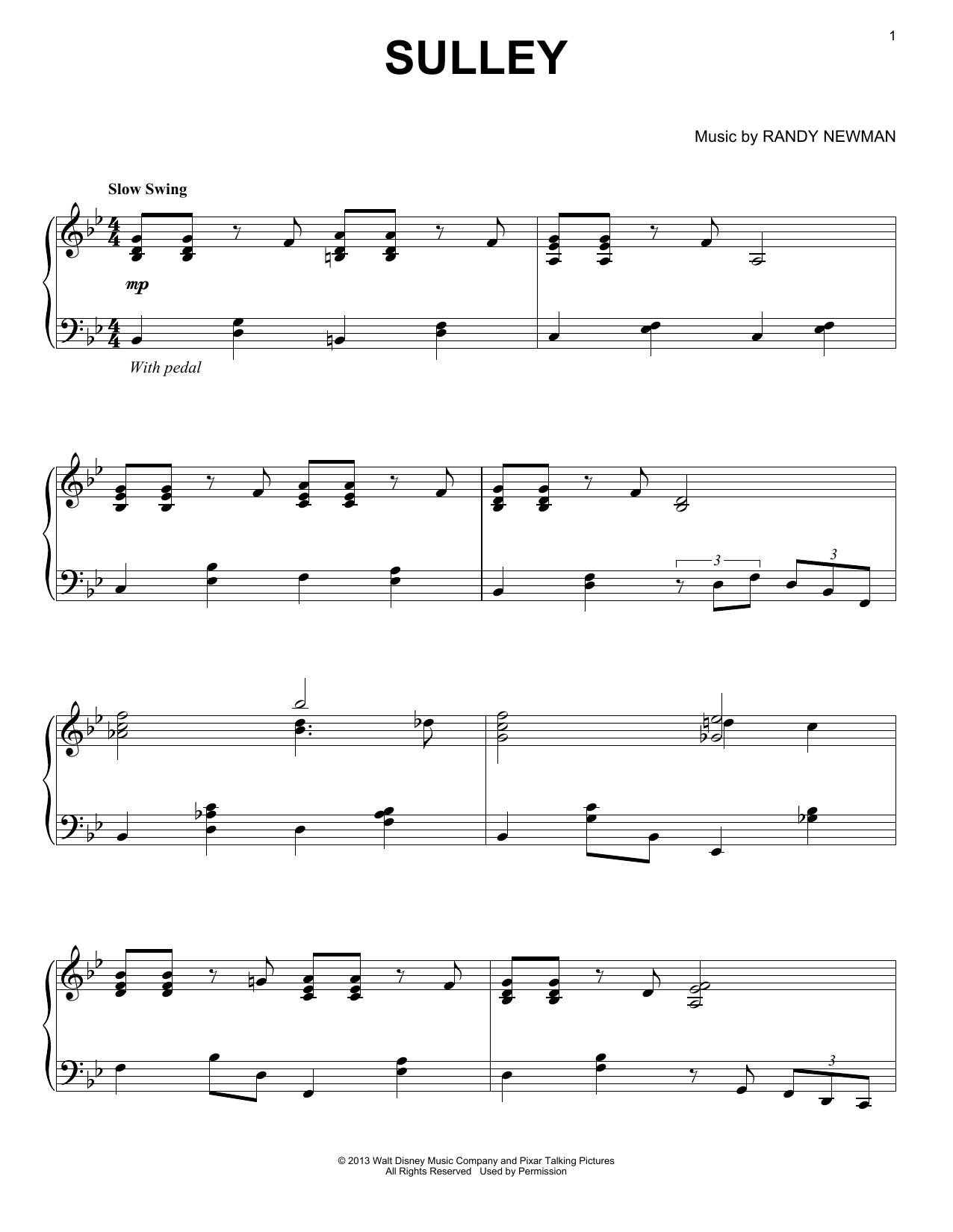 Download Randy Newman Sulley Sheet Music and learn how to play Piano PDF digital score in minutes