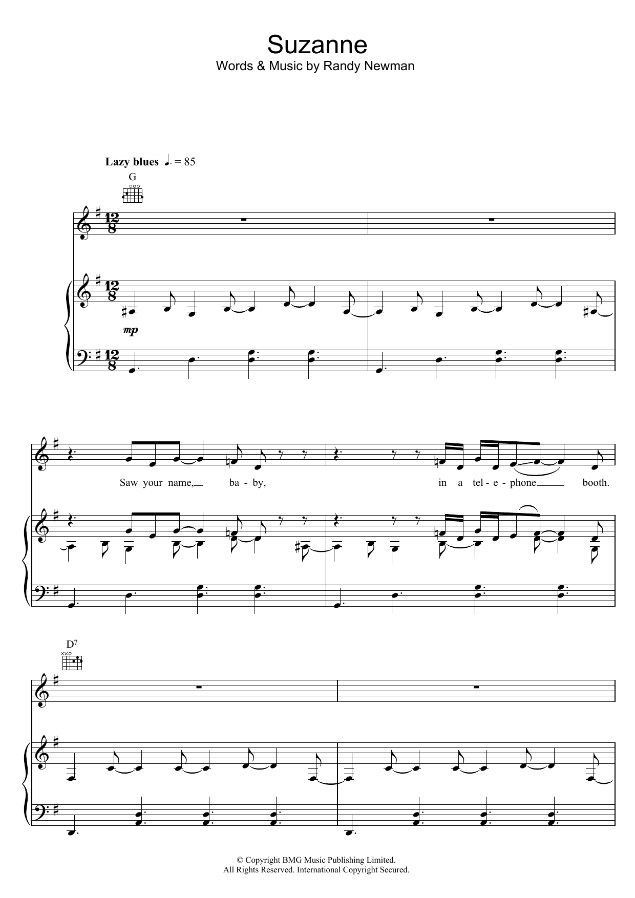 Download Randy Newman Suzanne Sheet Music and learn how to play Lyrics & Chords PDF digital score in minutes
