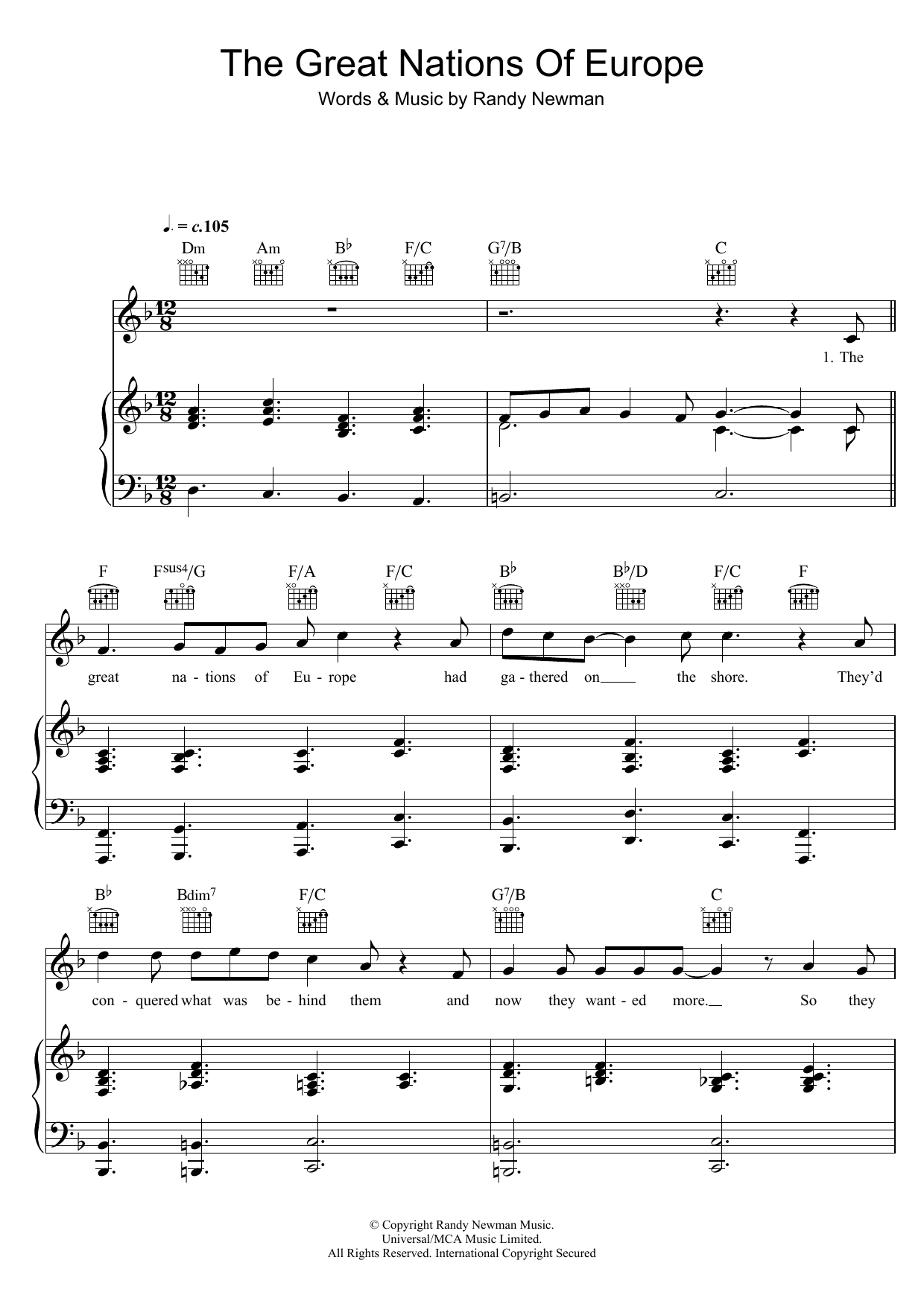 Download Randy Newman The Great Nations Of Europe Sheet Music and learn how to play Piano, Vocal & Guitar PDF digital score in minutes