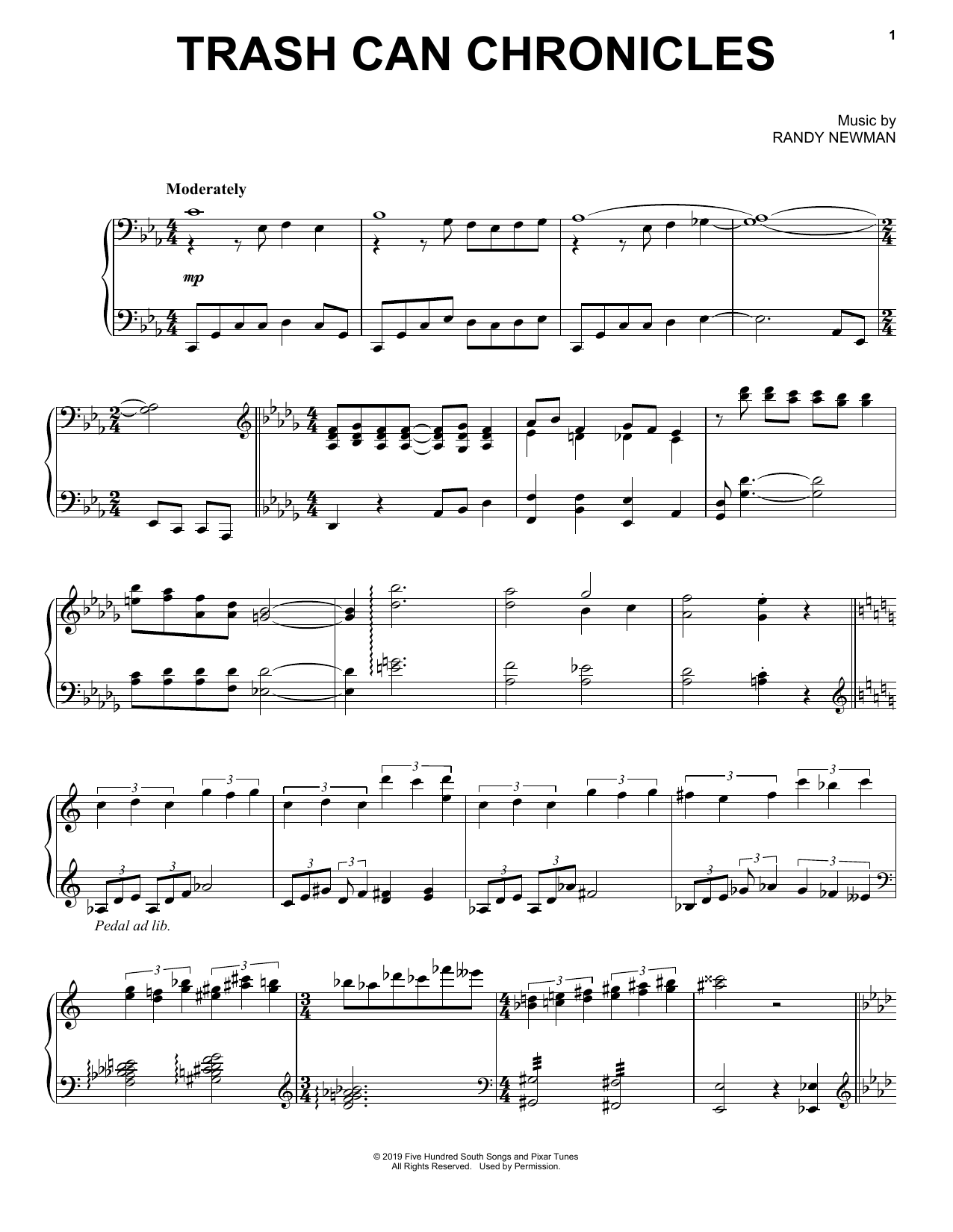 Download Randy Newman Trash Can Chronicles (from Toy Story 4) Sheet Music and learn how to play Piano Solo PDF digital score in minutes