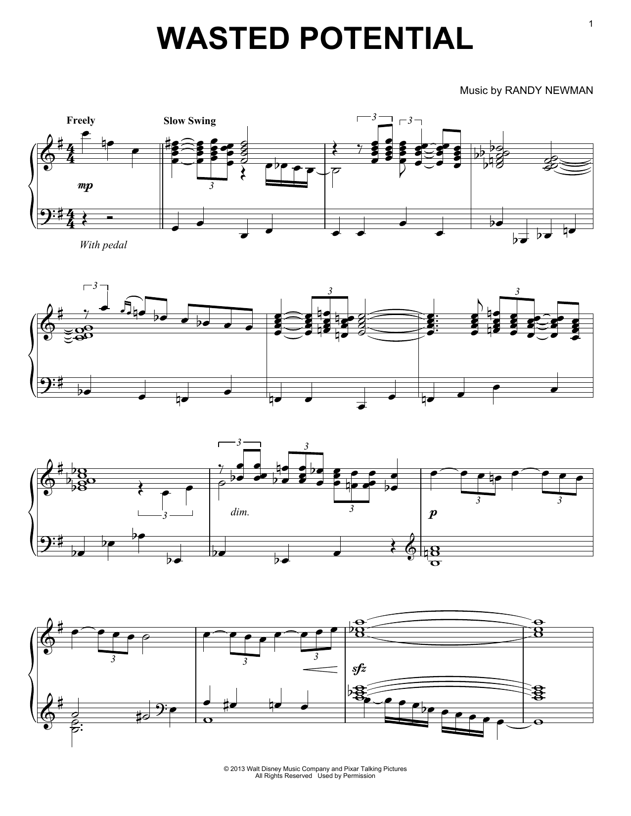 Download Randy Newman Wasted Potential Sheet Music and learn how to play Piano PDF digital score in minutes