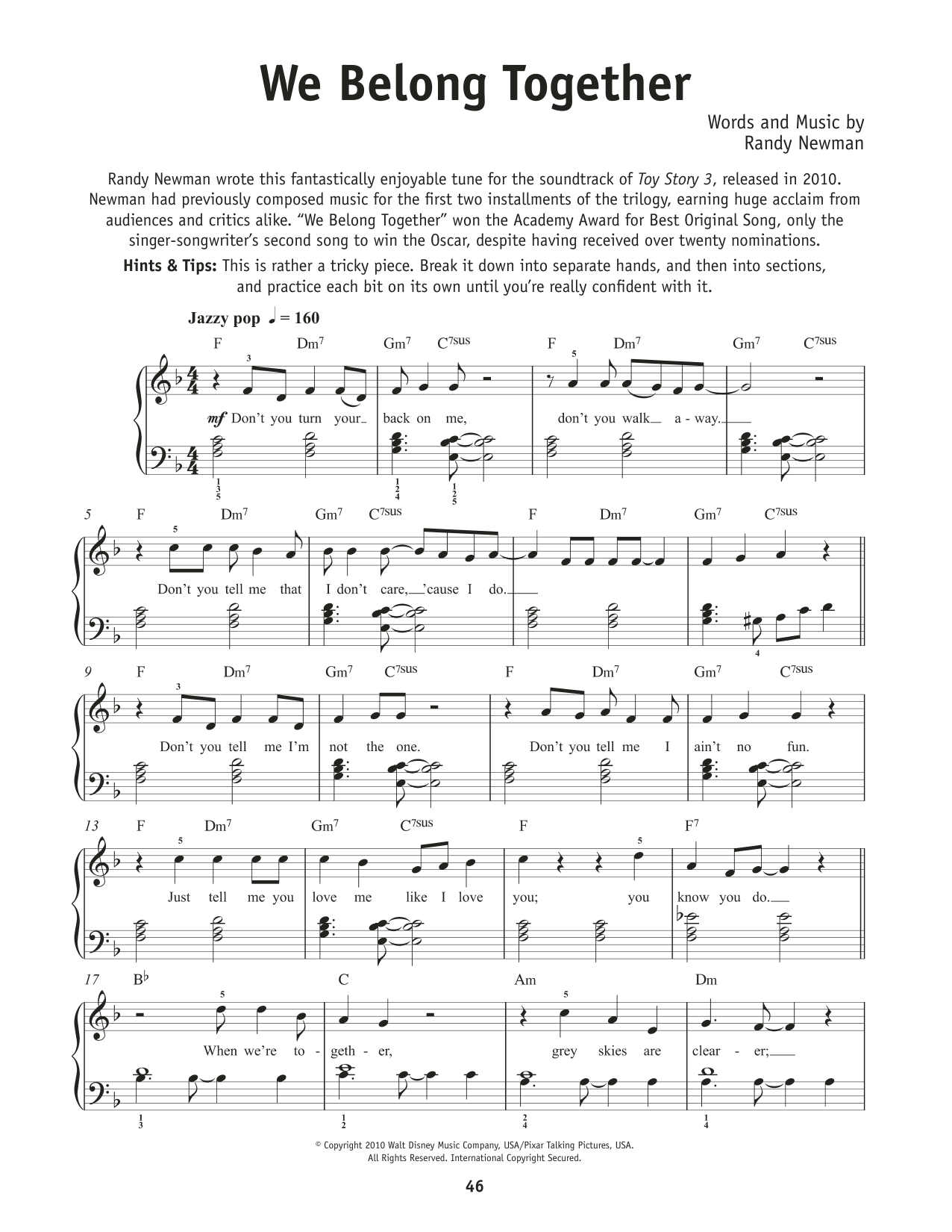 Download Randy Newman We Belong Together Sheet Music and learn how to play Really Easy Piano PDF digital score in minutes