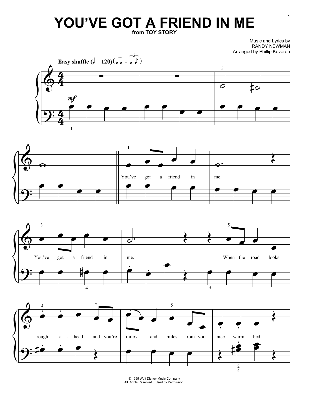 Download Randy Newman You've Got A Friend In Me (from Toy Story) (arr. Phillip Keveren) Sheet Music and learn how to play Big Note Piano PDF digital score in minutes