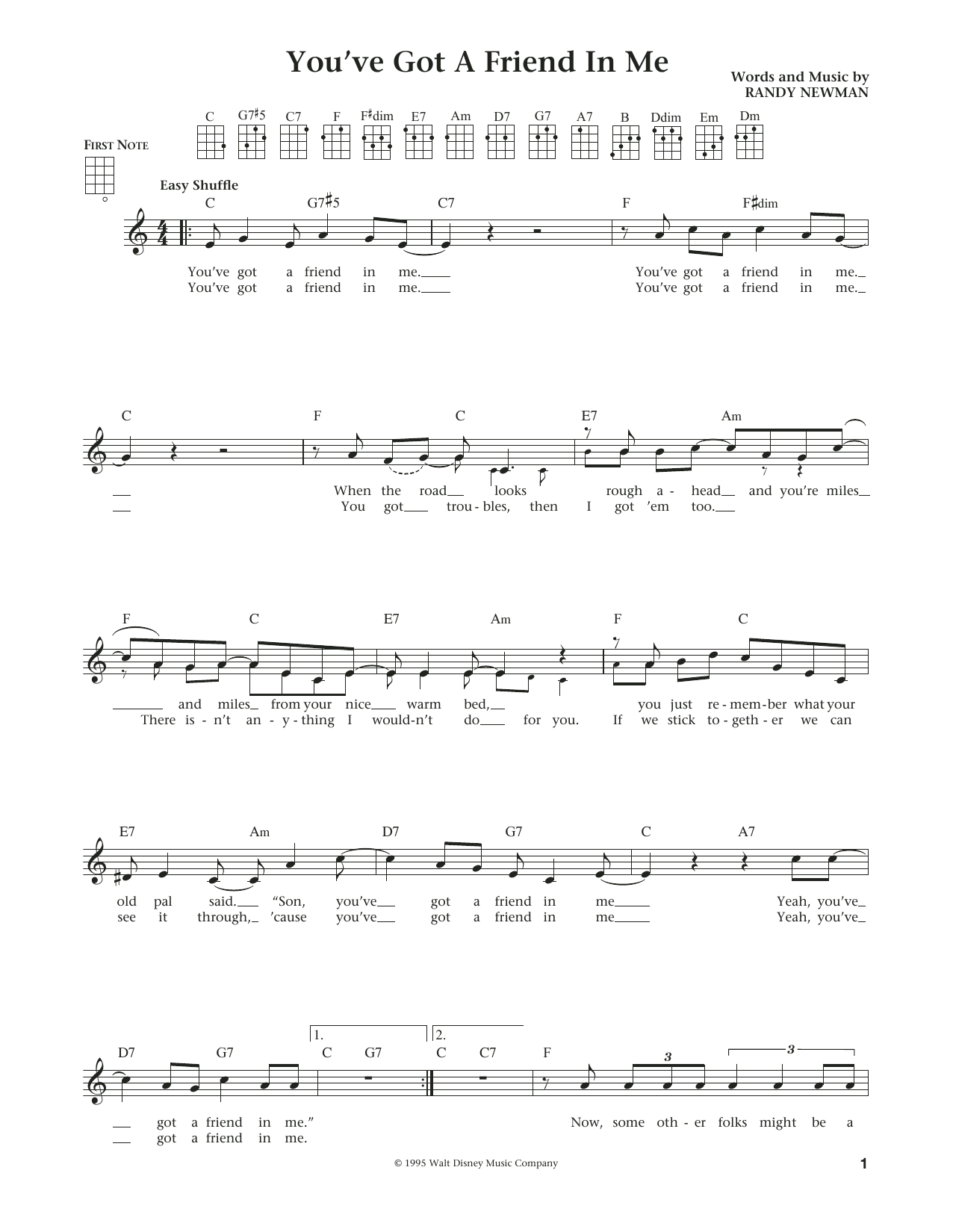 Download Randy Newman You've Got A Friend In Me Sheet Music and learn how to play Ukulele PDF digital score in minutes