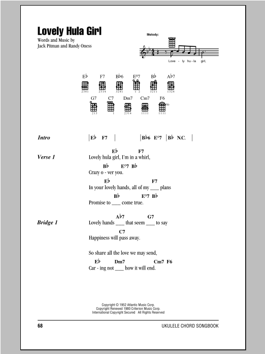 Download Randy Oness Lovely Hula Girl Sheet Music and learn how to play Ukulele with strumming patterns PDF digital score in minutes