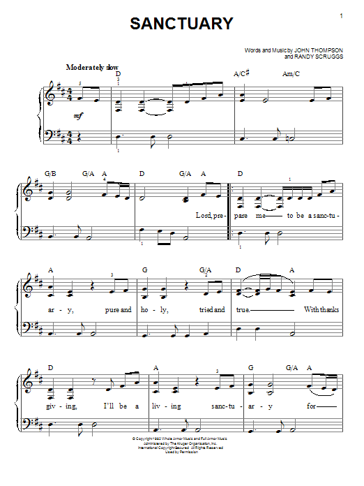 Download Randy Scruggs Sanctuary Sheet Music and learn how to play Piano, Vocal & Guitar (Right-Hand Melody) PDF digital score in minutes