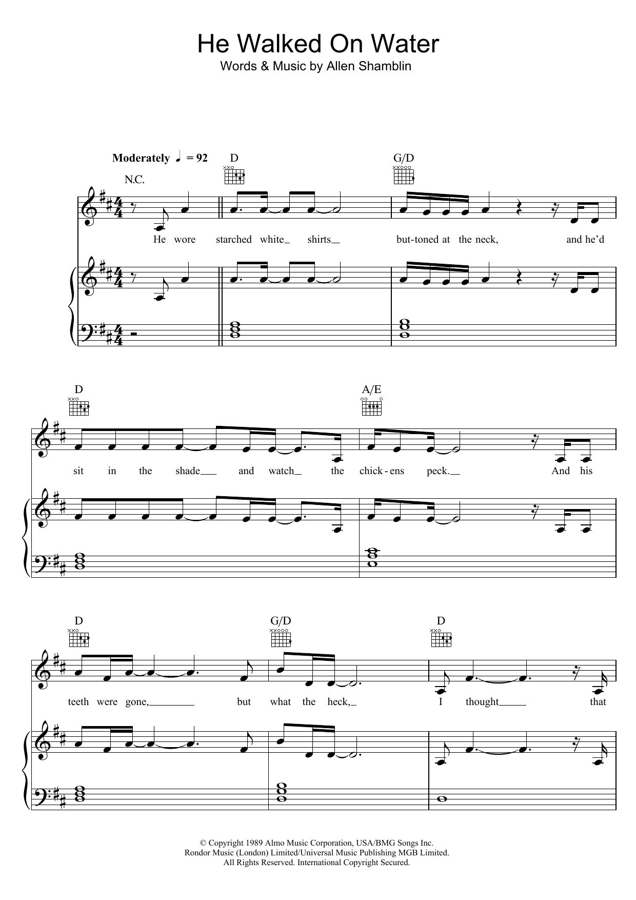 Download Randy Travis He Walked On Water Sheet Music and learn how to play Piano, Vocal & Guitar (Right-Hand Melody) PDF digital score in minutes