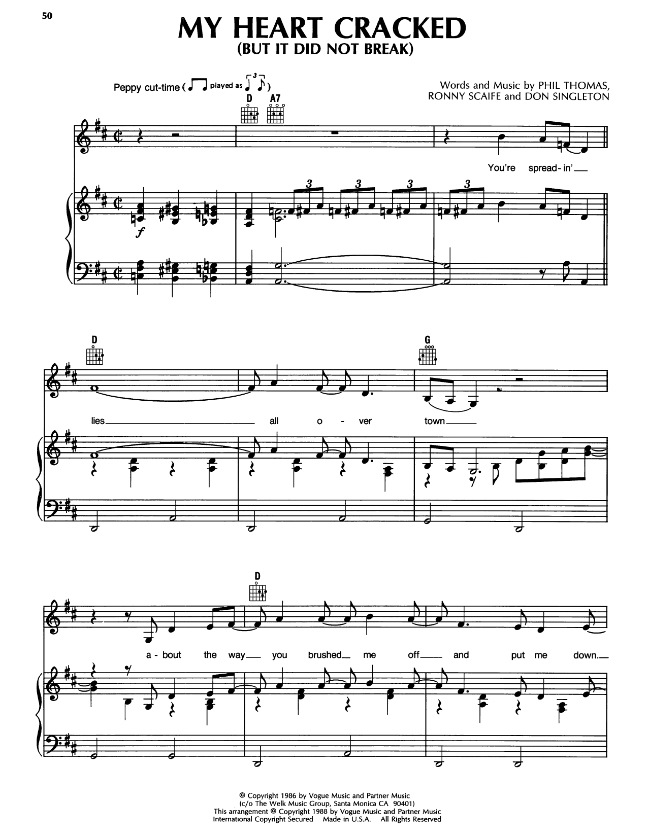 Download Randy Travis My Heart Cracked (But It Did Not Break) Sheet Music and learn how to play Piano, Vocal & Guitar Chords (Right-Hand Melody) PDF digital score in minutes