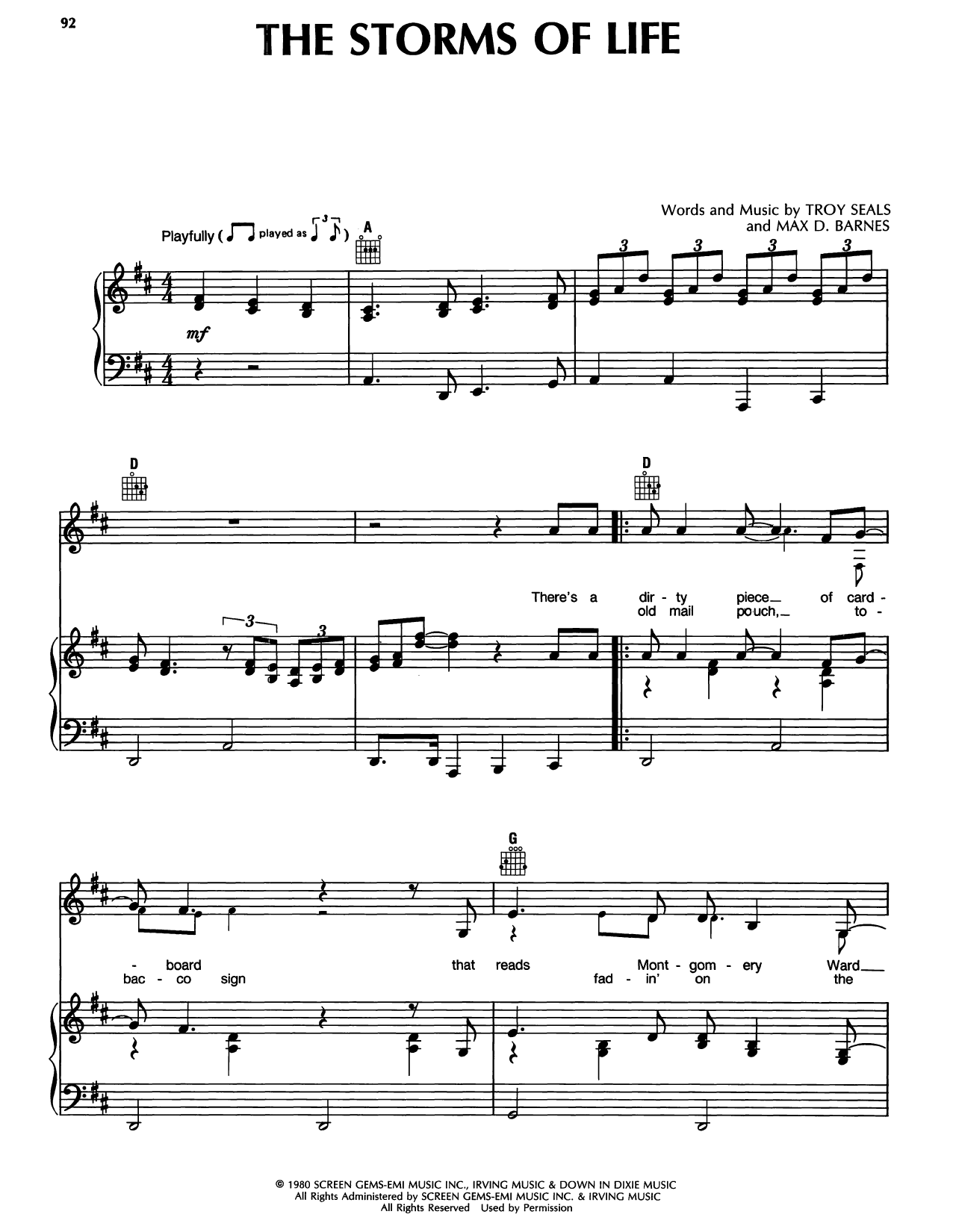 Download Randy Travis The Storms Of Life Sheet Music and learn how to play Piano, Vocal & Guitar Chords (Right-Hand Melody) PDF digital score in minutes