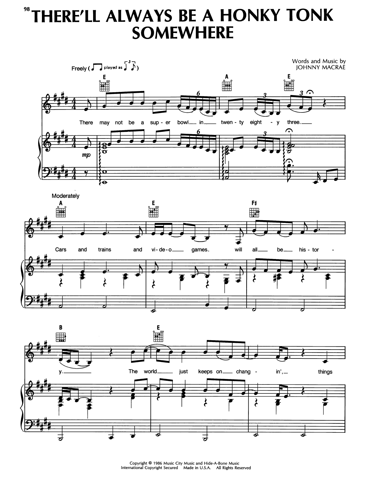 Download Randy Travis There'll Always Be A Honky Tonk Somewhere Sheet Music and learn how to play Piano, Vocal & Guitar Chords (Right-Hand Melody) PDF digital score in minutes