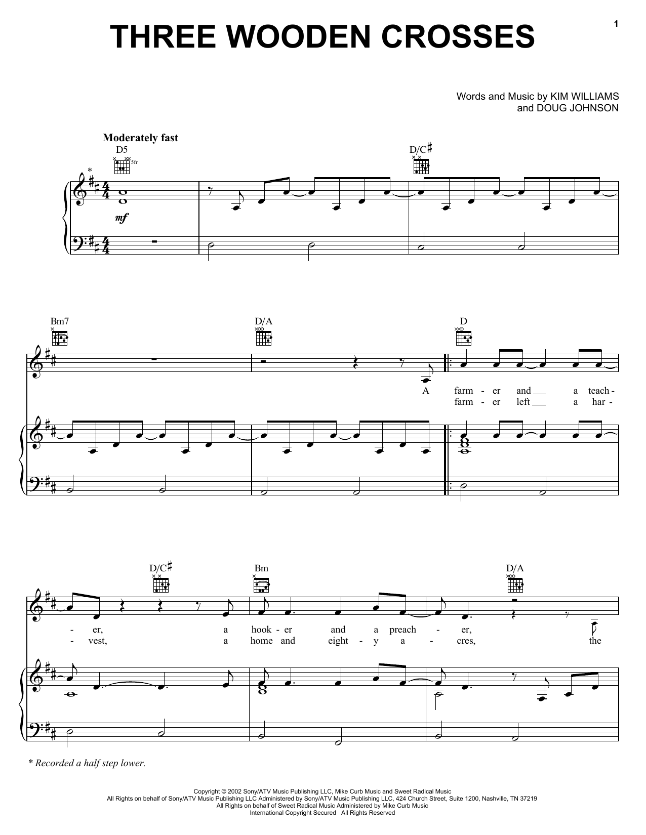Download Randy Travis Three Wooden Crosses Sheet Music and learn how to play Piano, Vocal & Guitar (Right-Hand Melody) PDF digital score in minutes