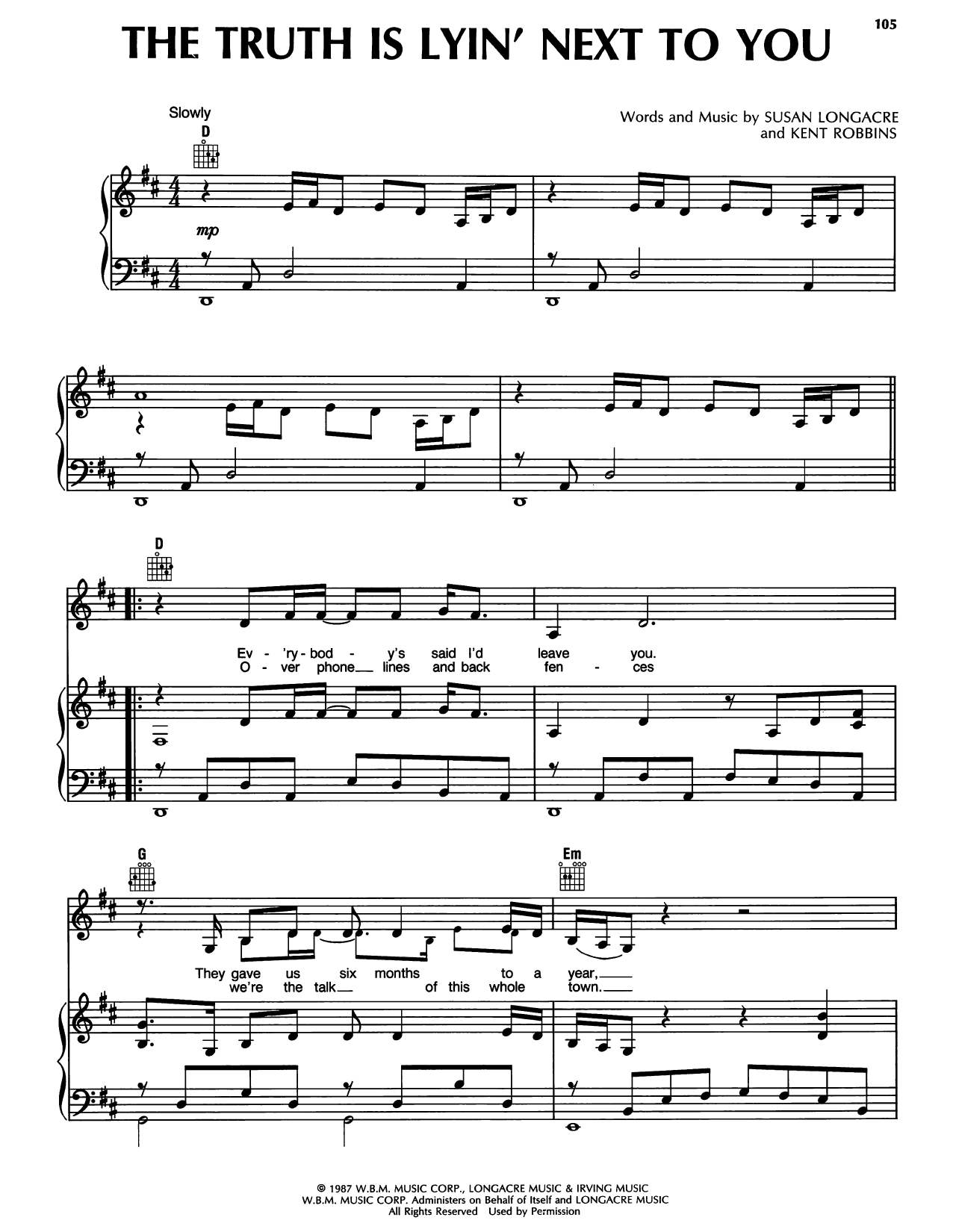 Download Randy Travis Truth Is Lyin' Next To You Sheet Music and learn how to play Piano, Vocal & Guitar Chords (Right-Hand Melody) PDF digital score in minutes