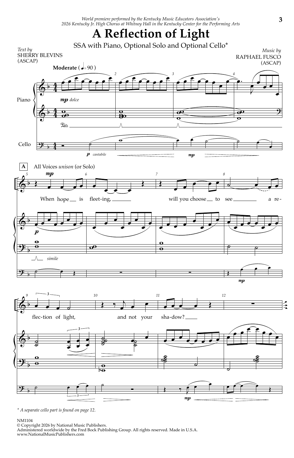 Download Raphael Fusco A Reflection Of Light Sheet Music and learn how to play SSA Choir PDF digital score in minutes