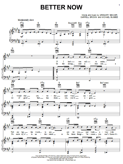 Download Rascal Flatts Better Now Sheet Music and learn how to play Piano, Vocal & Guitar (Right-Hand Melody) PDF digital score in minutes