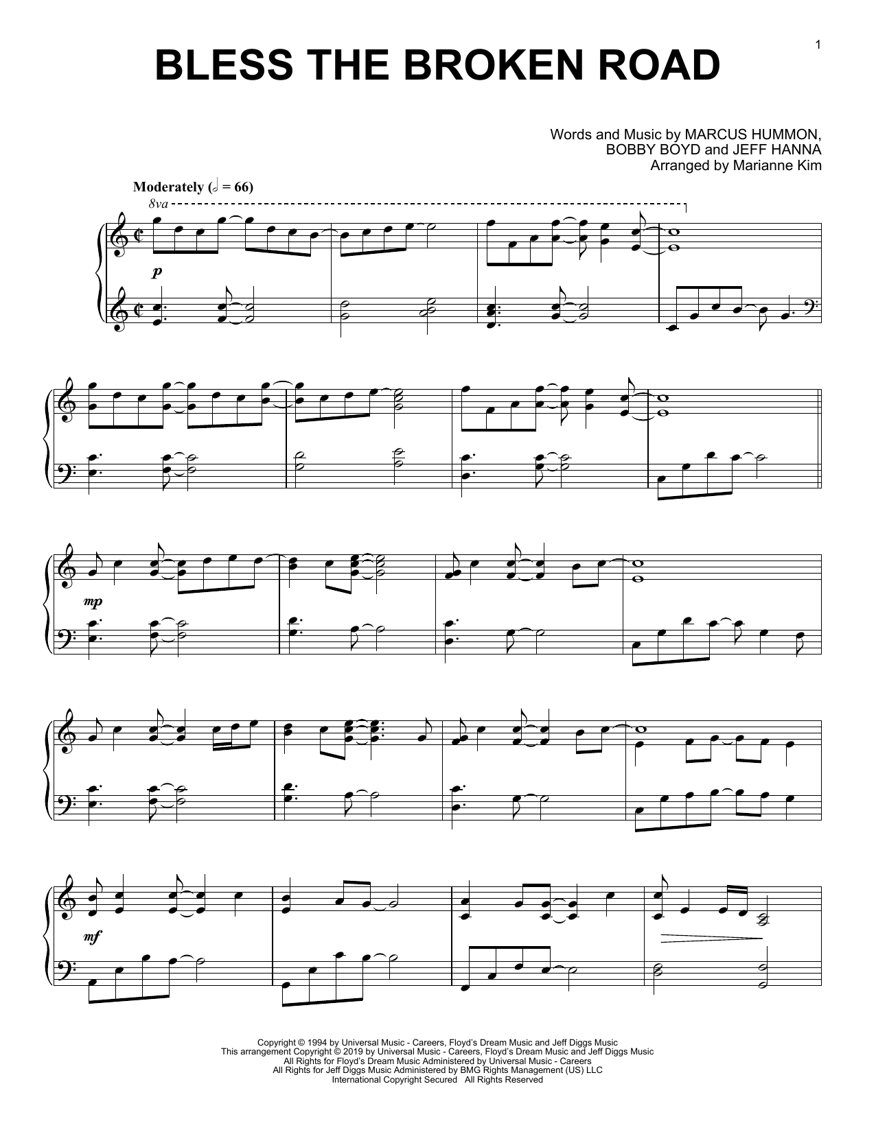 Download Rascal Flatts Bless The Broken Road (arr. Marianne Kim) Sheet Music and learn how to play Piano Solo PDF digital score in minutes