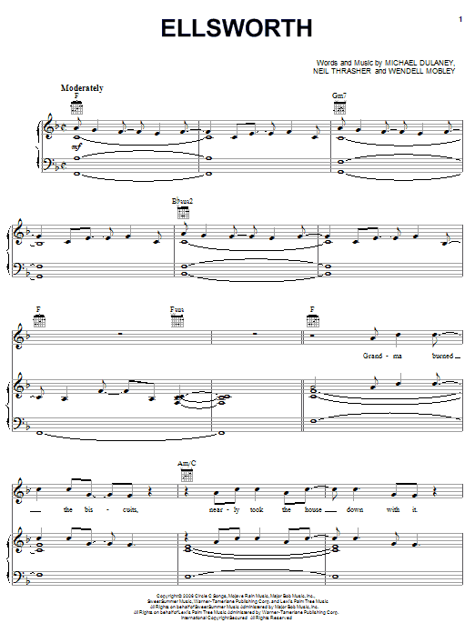 Download Rascal Flatts Ellsworth Sheet Music and learn how to play Piano, Vocal & Guitar (Right-Hand Melody) PDF digital score in minutes
