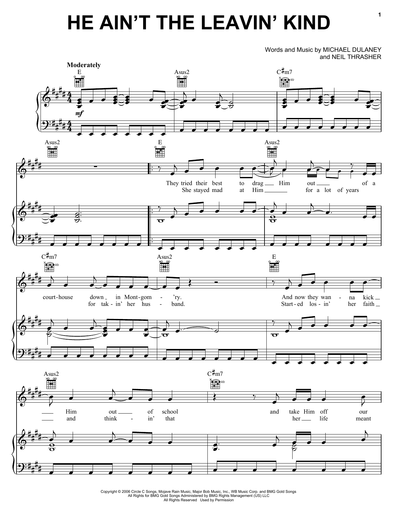 Download Rascal Flatts He Ain't The Leavin' Kind Sheet Music and learn how to play Piano, Vocal & Guitar (Right-Hand Melody) PDF digital score in minutes