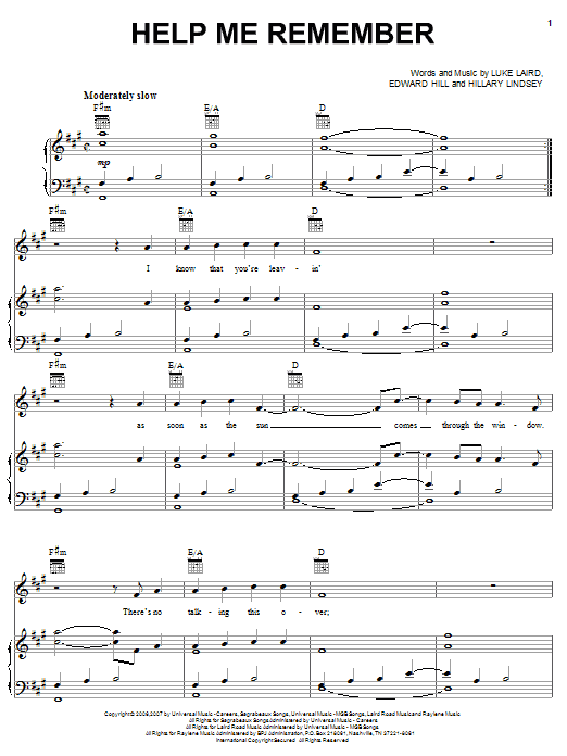 Download Rascal Flatts Help Me Remember Sheet Music and learn how to play Piano, Vocal & Guitar (Right-Hand Melody) PDF digital score in minutes