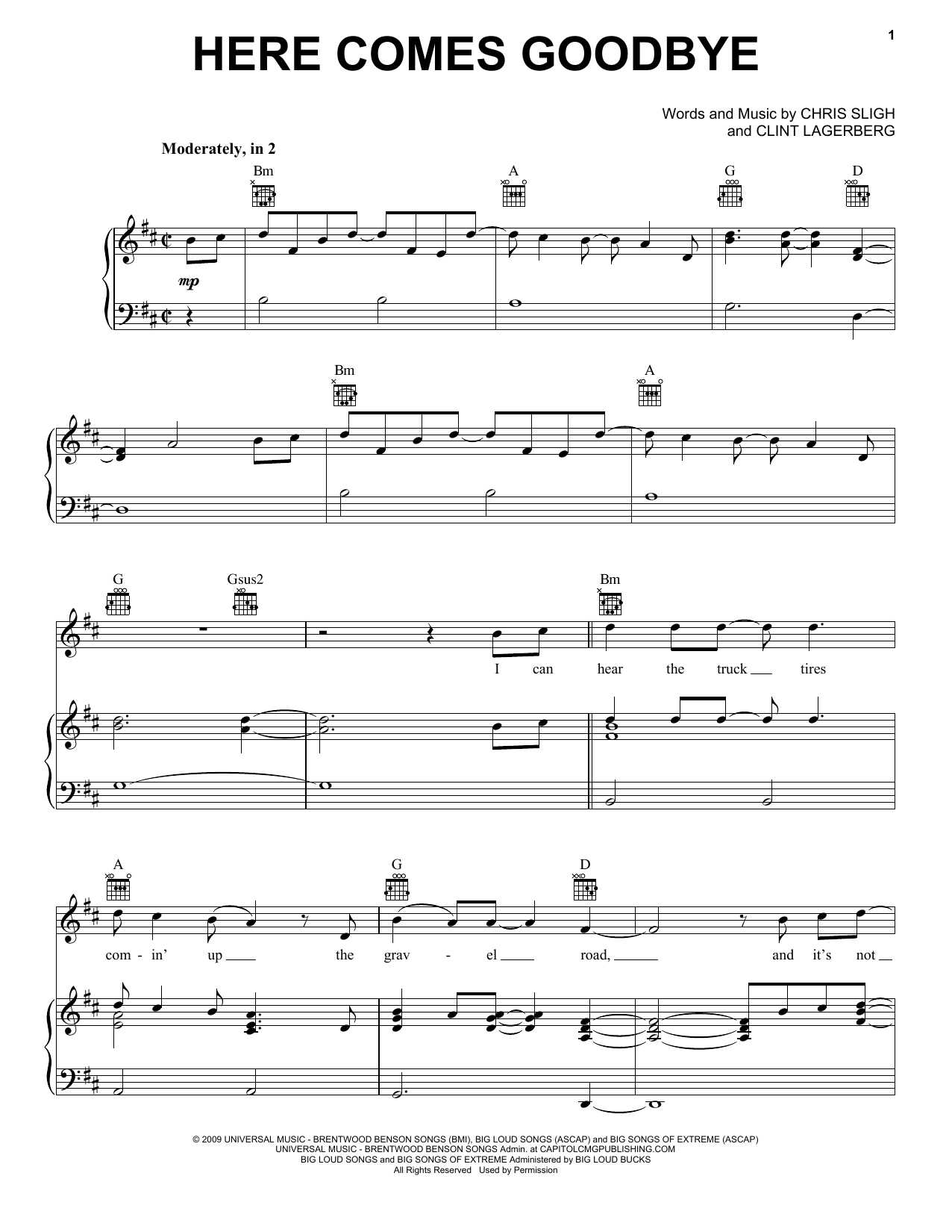 Download Rascal Flatts Here Comes Goodbye Sheet Music and learn how to play Piano, Vocal & Guitar (Right-Hand Melody) PDF digital score in minutes