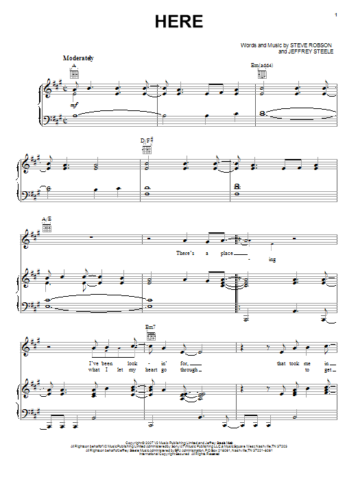 Download Rascal Flatts Here Sheet Music and learn how to play Piano, Vocal & Guitar (Right-Hand Melody) PDF digital score in minutes