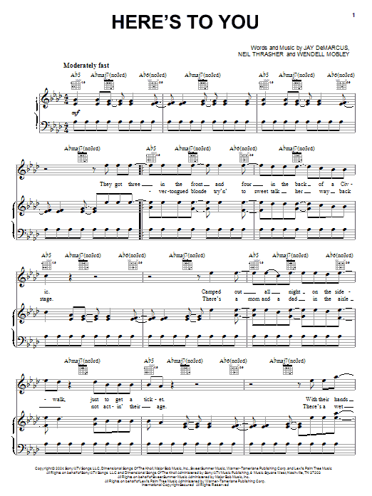 Download Rascal Flatts Here's To You Sheet Music and learn how to play Piano, Vocal & Guitar (Right-Hand Melody) PDF digital score in minutes