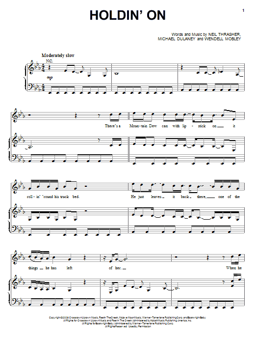 Download Rascal Flatts Holdin' On Sheet Music and learn how to play Piano, Vocal & Guitar (Right-Hand Melody) PDF digital score in minutes