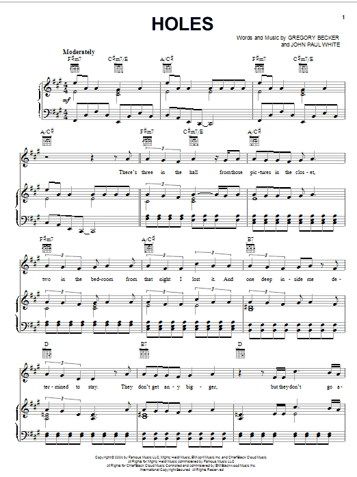 Download Rascal Flatts Holes Sheet Music and learn how to play Piano, Vocal & Guitar (Right-Hand Melody) PDF digital score in minutes