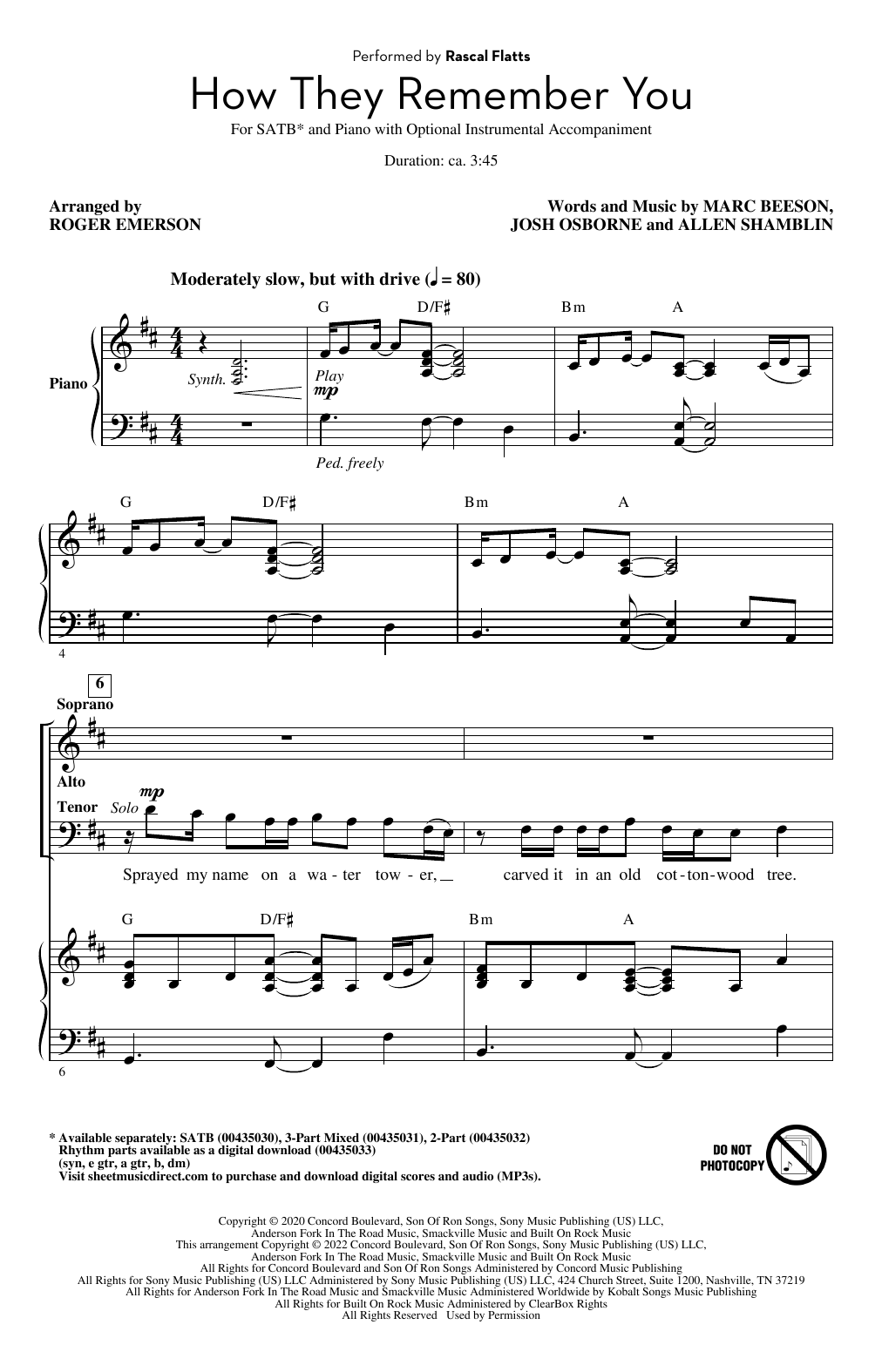 Download Rascal Flatts How They Remember You (arr. Roger Emerson) Sheet Music and learn how to play 3-Part Mixed Choir PDF digital score in minutes