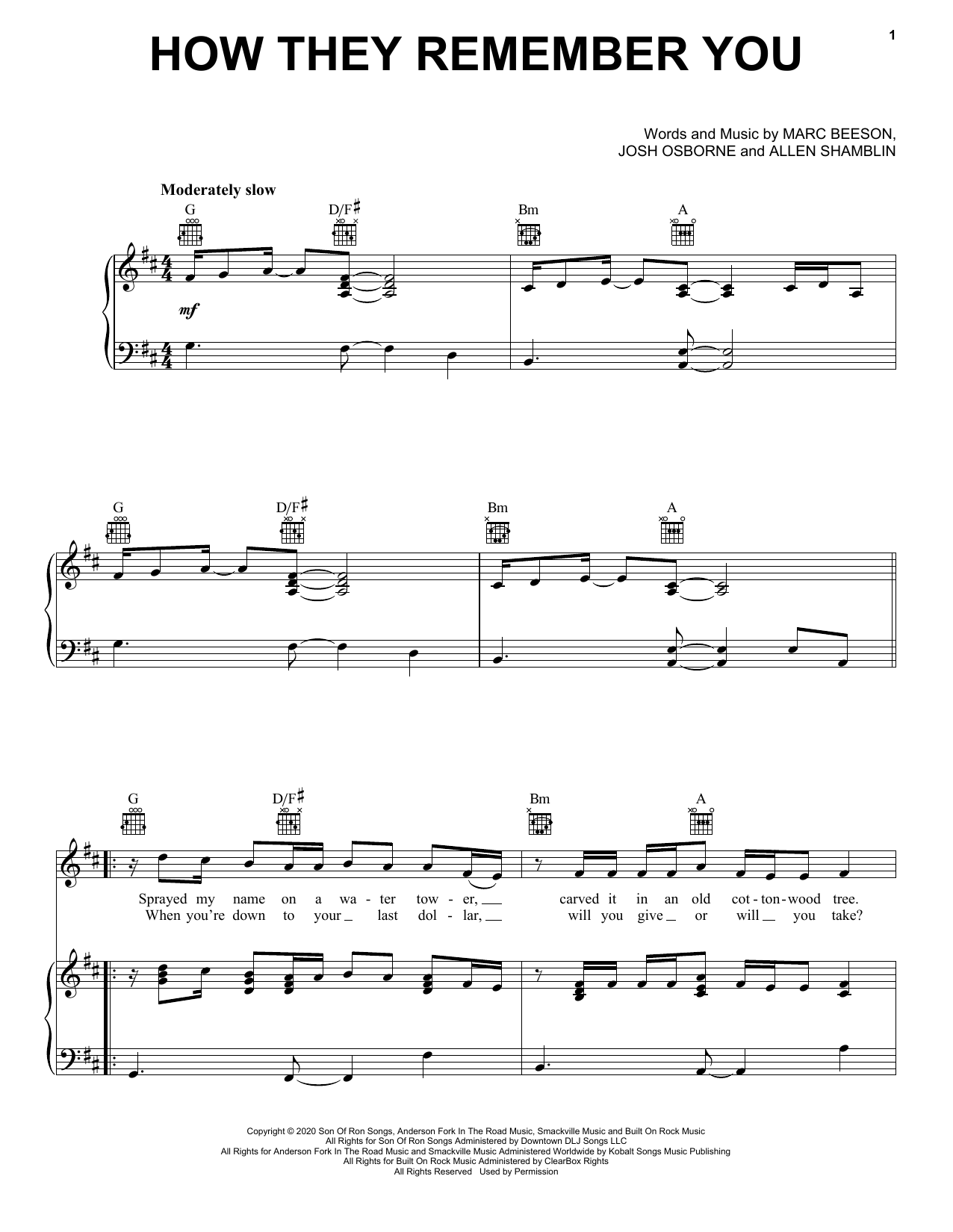 Download Rascal Flatts How They Remember You Sheet Music and learn how to play Piano, Vocal & Guitar Chords (Right-Hand Melody) PDF digital score in minutes