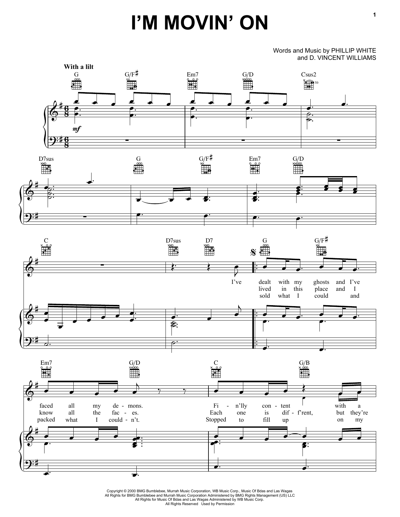 Download Rascal Flatts I'm Movin' On Sheet Music and learn how to play Piano, Vocal & Guitar (Right-Hand Melody) PDF digital score in minutes