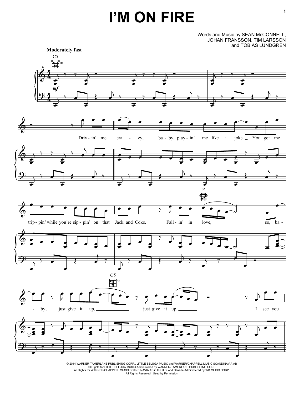 Download Rascal Flatts I'm On Fire Sheet Music and learn how to play Piano, Vocal & Guitar (Right-Hand Melody) PDF digital score in minutes