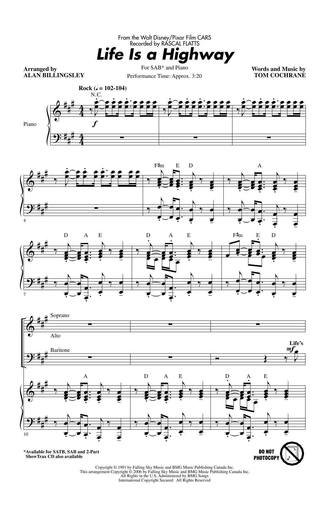 Download Rascal Flatts Life Is A Highway (from Cars) (arr. Alan Billingsley) Sheet Music and learn how to play 2-Part Choir PDF digital score in minutes