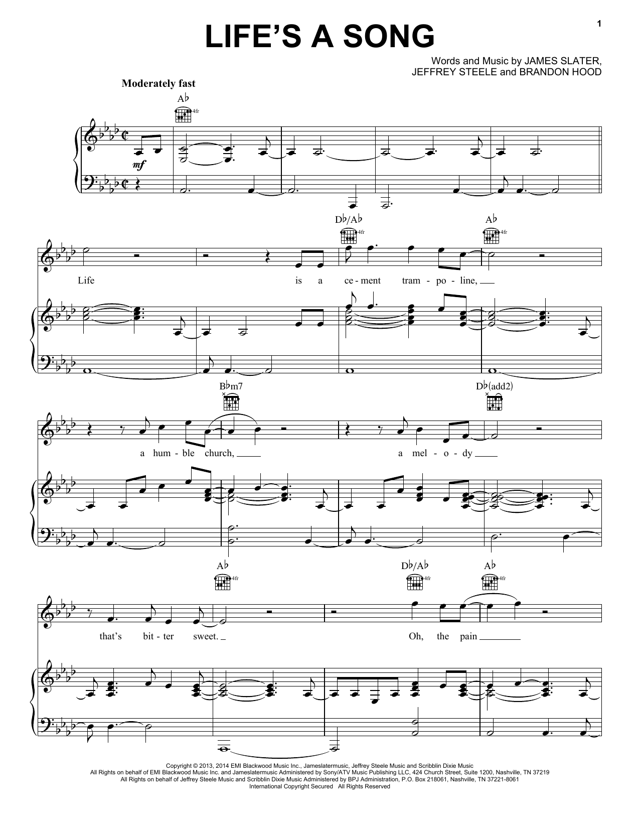 Download Rascal Flatts Life's A Song Sheet Music and learn how to play Piano, Vocal & Guitar (Right-Hand Melody) PDF digital score in minutes