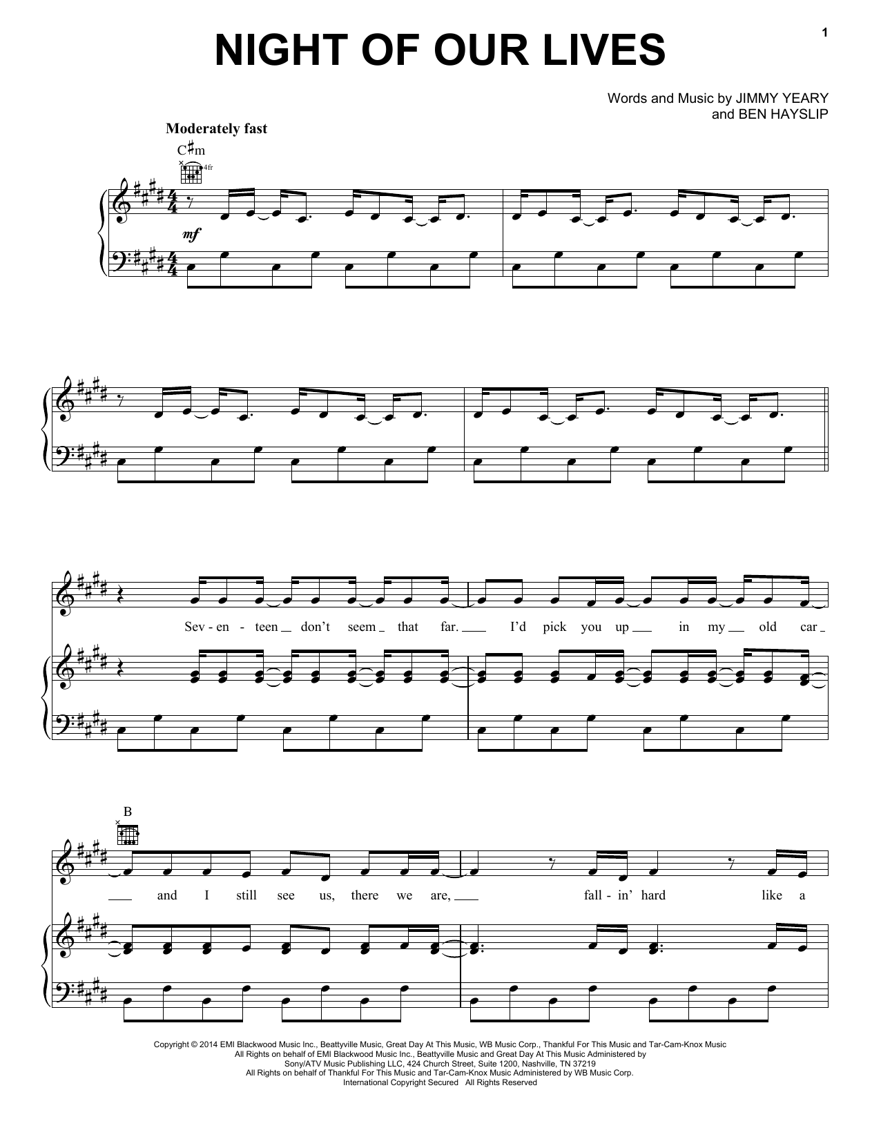 Download Rascal Flatts Night Of Our Lives Sheet Music and learn how to play Piano, Vocal & Guitar (Right-Hand Melody) PDF digital score in minutes