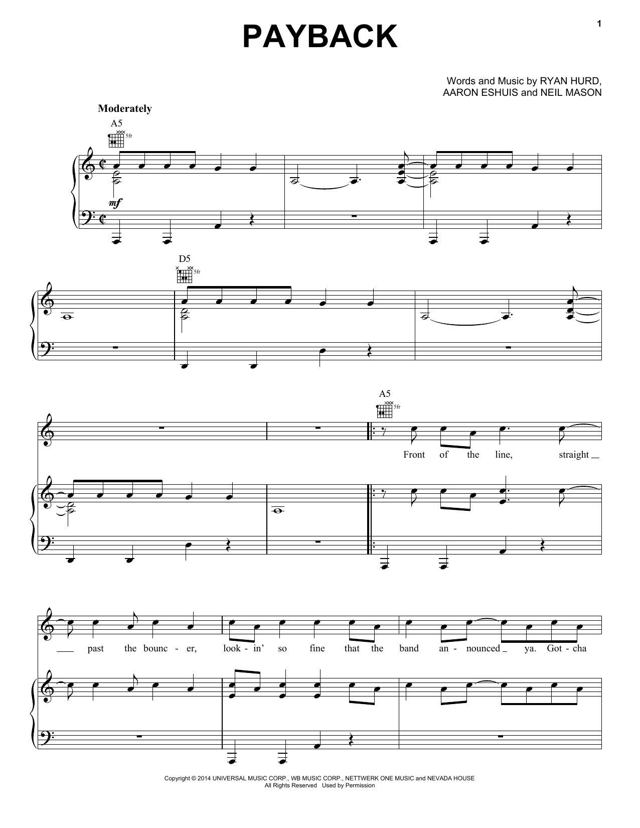 Download Rascal Flatts Payback Sheet Music and learn how to play Piano, Vocal & Guitar (Right-Hand Melody) PDF digital score in minutes