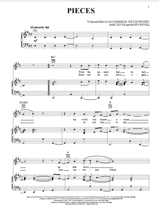 Download Rascal Flatts Pieces Sheet Music and learn how to play Piano, Vocal & Guitar (Right-Hand Melody) PDF digital score in minutes