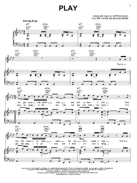 Download Rascal Flatts Play Sheet Music and learn how to play Piano, Vocal & Guitar (Right-Hand Melody) PDF digital score in minutes