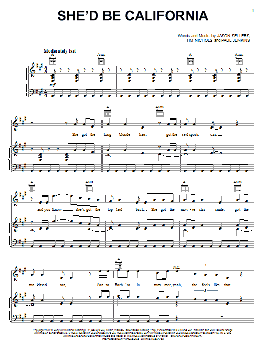 Download Rascal Flatts She'd Be California Sheet Music and learn how to play Piano, Vocal & Guitar (Right-Hand Melody) PDF digital score in minutes