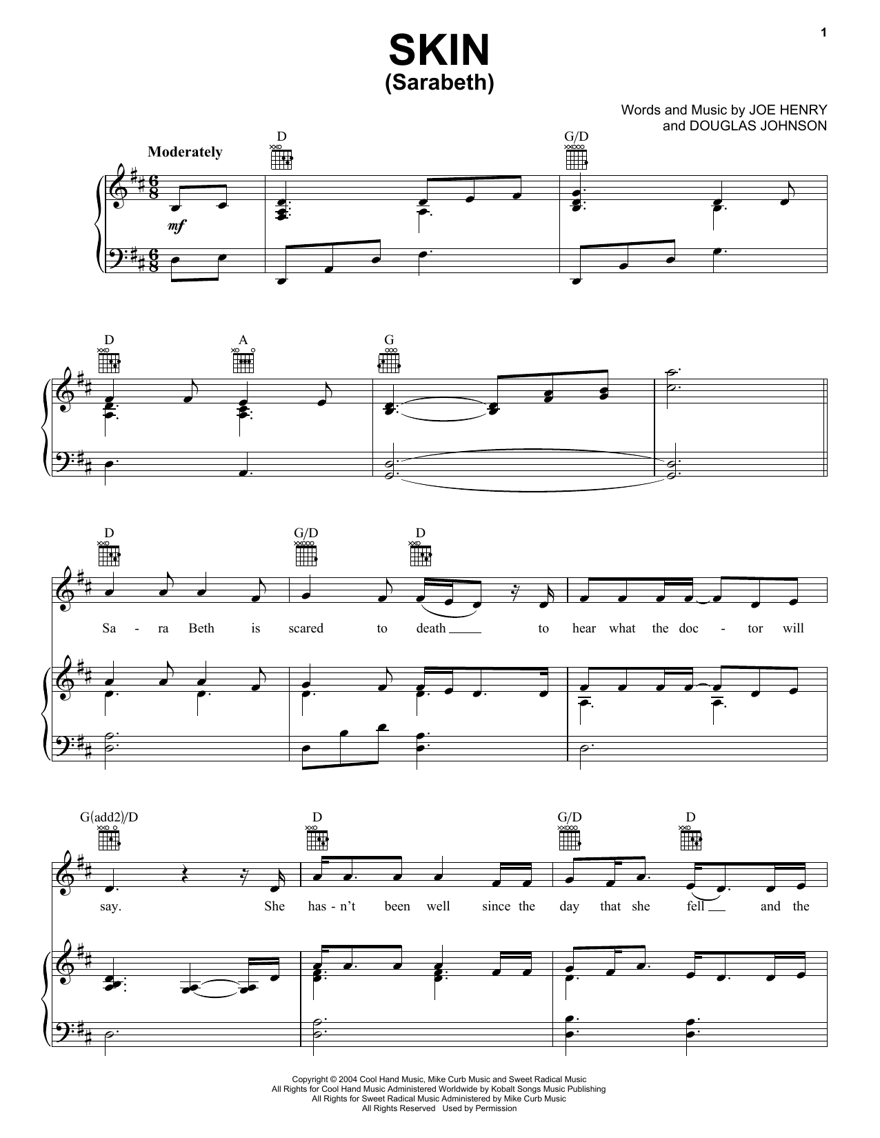 Download Rascal Flatts Skin (Sarabeth) Sheet Music and learn how to play Piano, Vocal & Guitar (Right-Hand Melody) PDF digital score in minutes