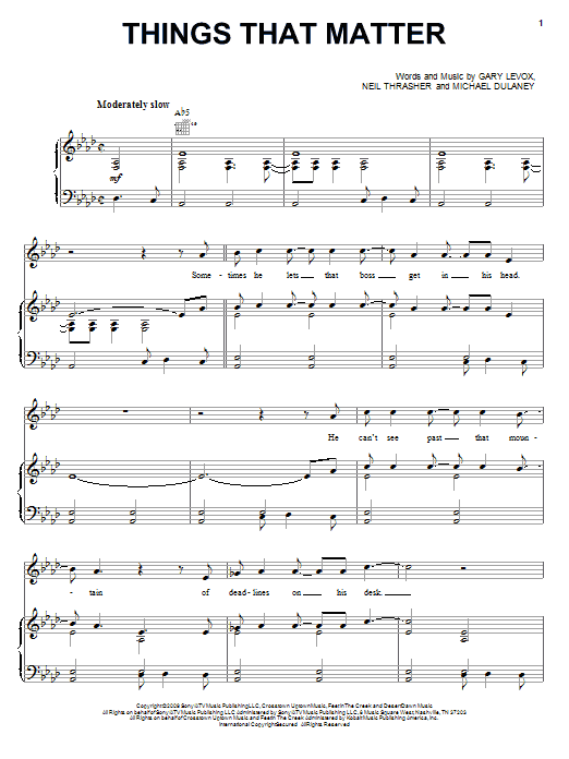 Download Rascal Flatts Things That Matter Sheet Music and learn how to play Piano, Vocal & Guitar (Right-Hand Melody) PDF digital score in minutes
