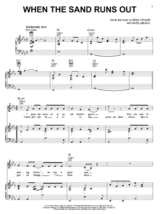 Download Rascal Flatts When The Sand Runs Out Sheet Music and learn how to play Piano, Vocal & Guitar (Right-Hand Melody) PDF digital score in minutes