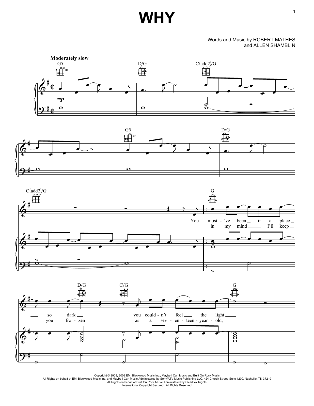 Download Rascal Flatts Why Sheet Music and learn how to play Piano, Vocal & Guitar (Right-Hand Melody) PDF digital score in minutes