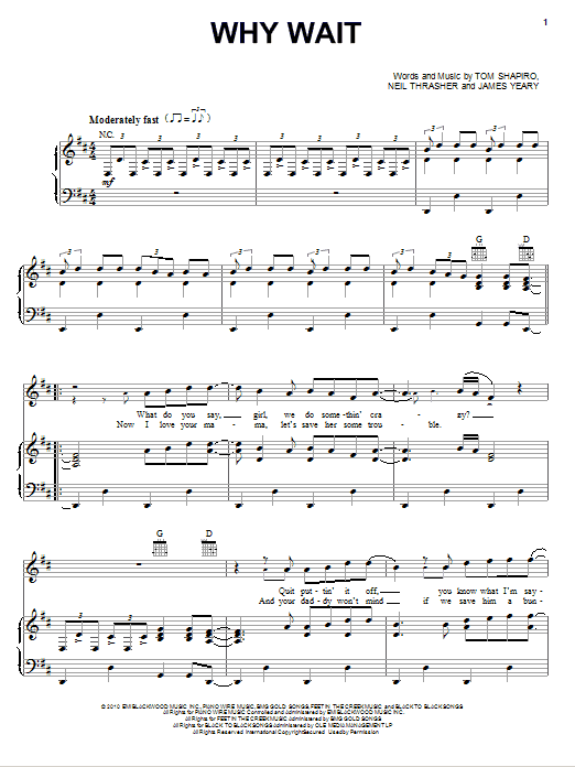 Download Rascal Flatts Why Wait Sheet Music and learn how to play Piano, Vocal & Guitar (Right-Hand Melody) PDF digital score in minutes