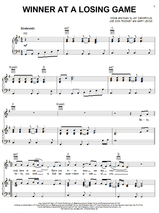 Download Rascal Flatts Winner At A Losing Game Sheet Music and learn how to play Piano, Vocal & Guitar (Right-Hand Melody) PDF digital score in minutes