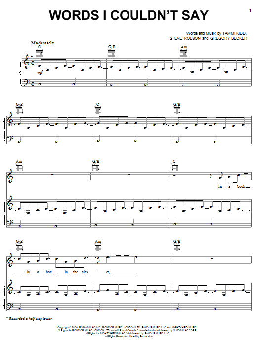 Download Rascal Flatts Words I Couldn't Say Sheet Music and learn how to play Piano, Vocal & Guitar (Right-Hand Melody) PDF digital score in minutes